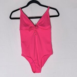 No Boundaries Pink Ribbed One Piece Bathing Suit Swimsuit S